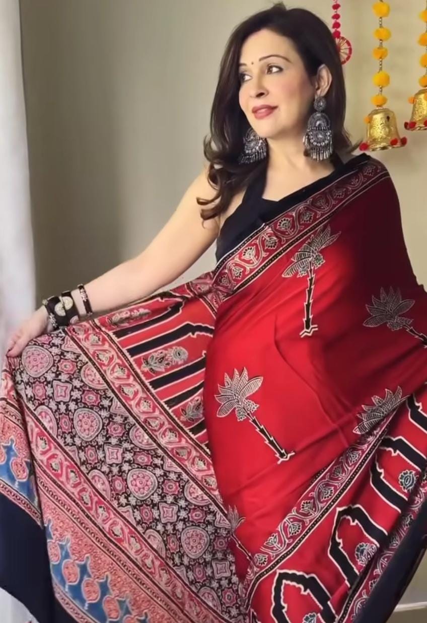 Ajrakh Silk Saree