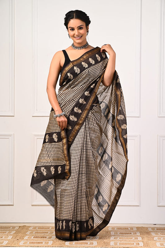 Maheshwari Hand block Silk Saree