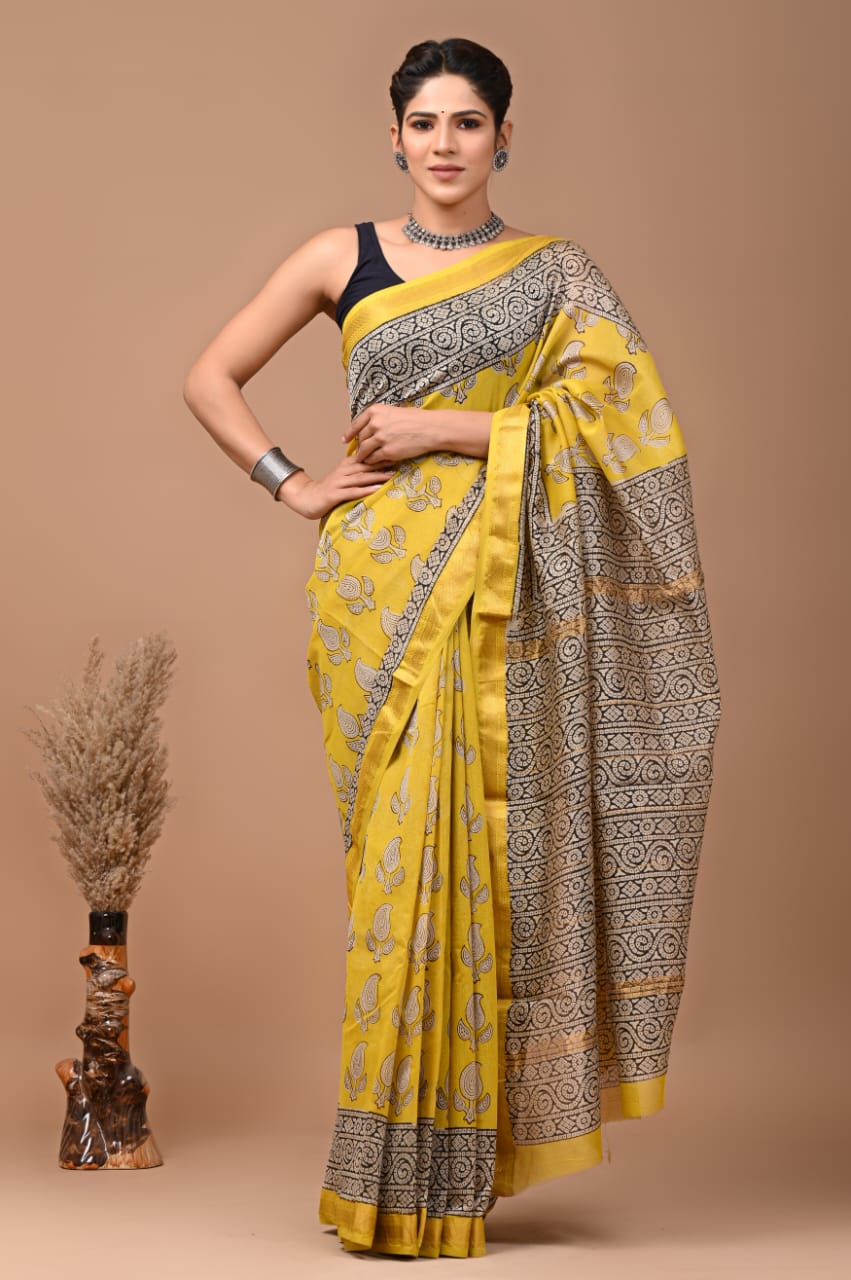 Maheshwari Hand block Silk Saree