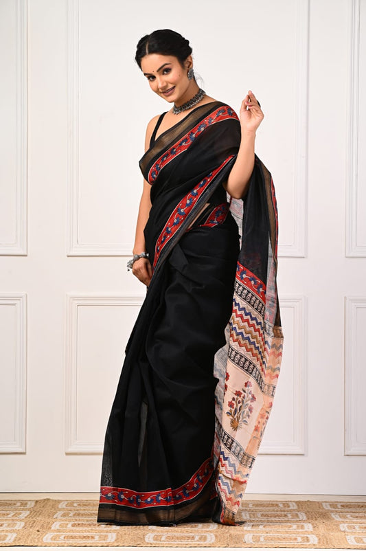 Maheshwari Hand block Silk Saree