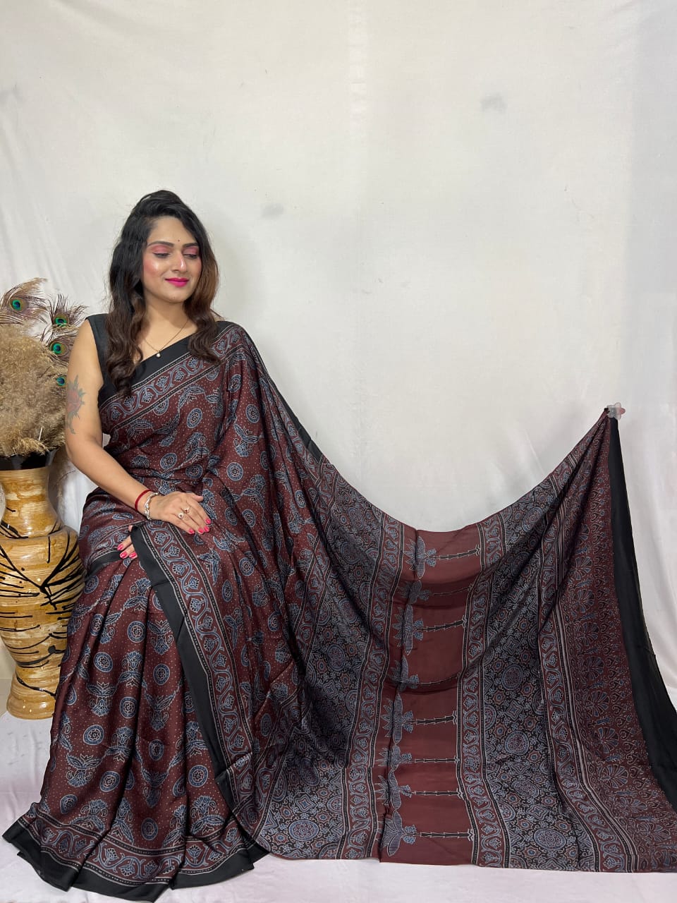 Ajrakh Silk Saree