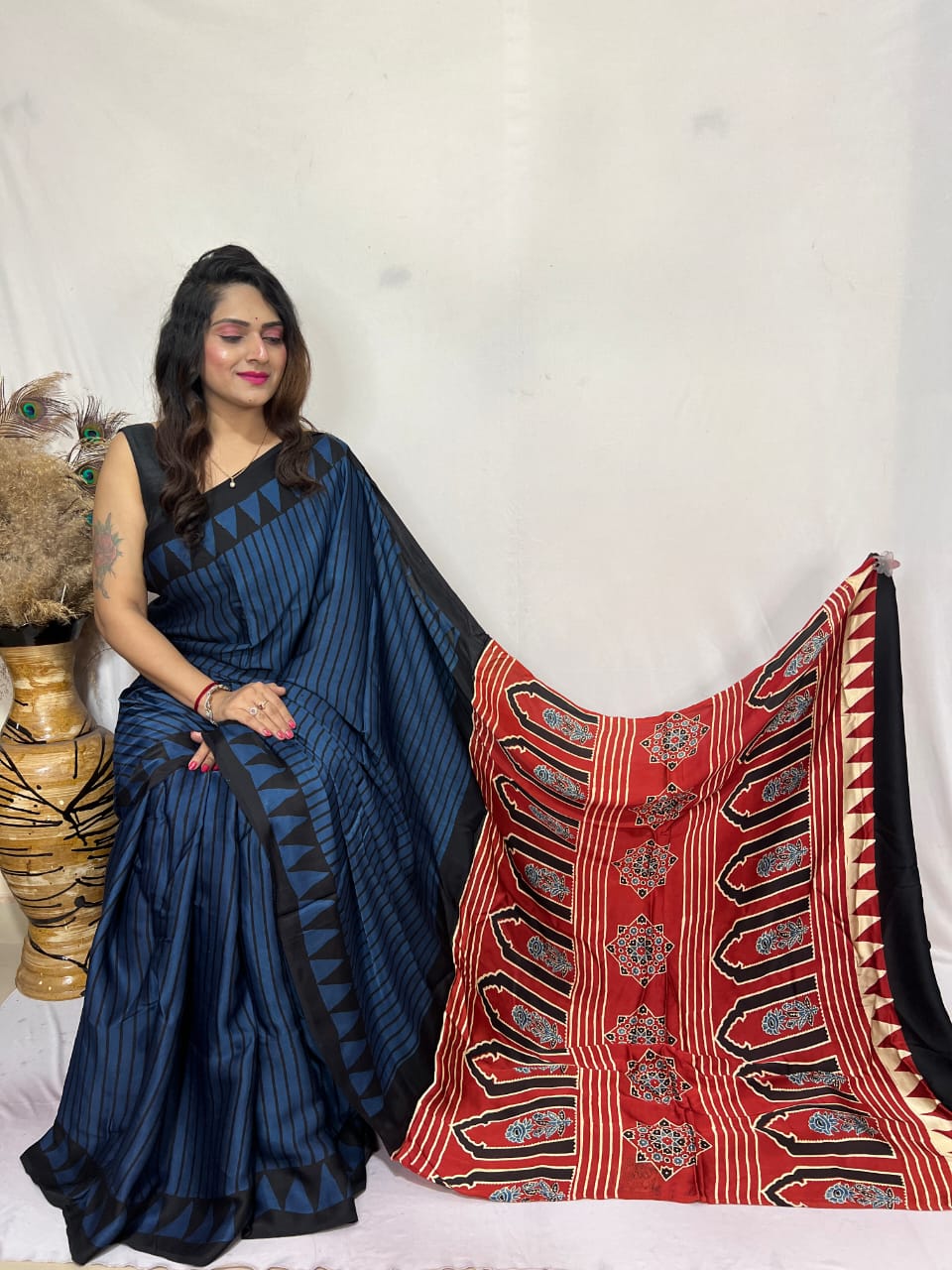 Ajrakh Silk Saree