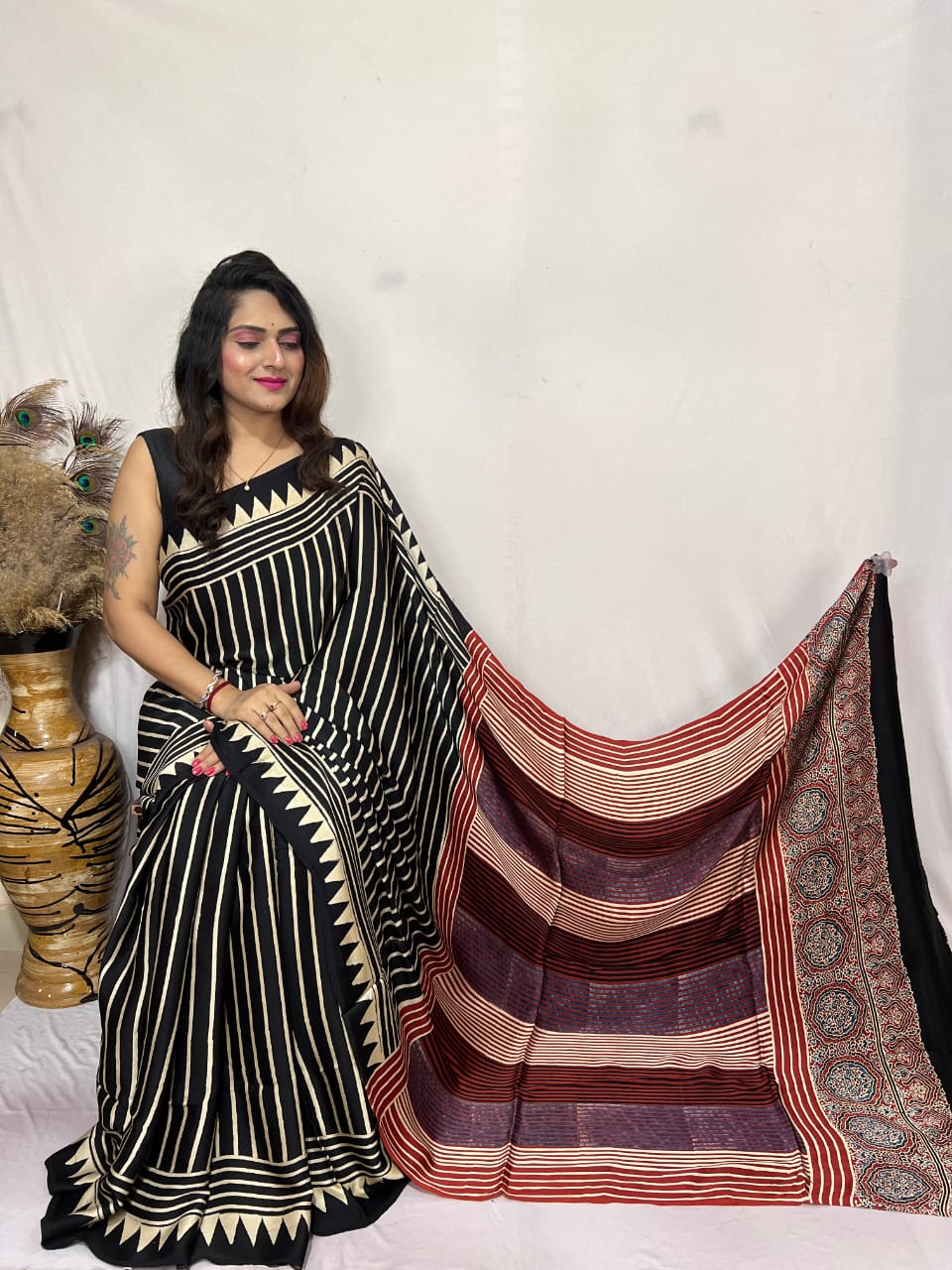 Ajrakh Silk Saree