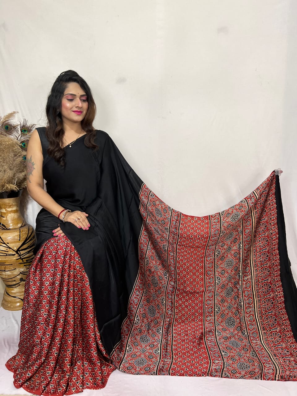 Ajrakh Silk Saree