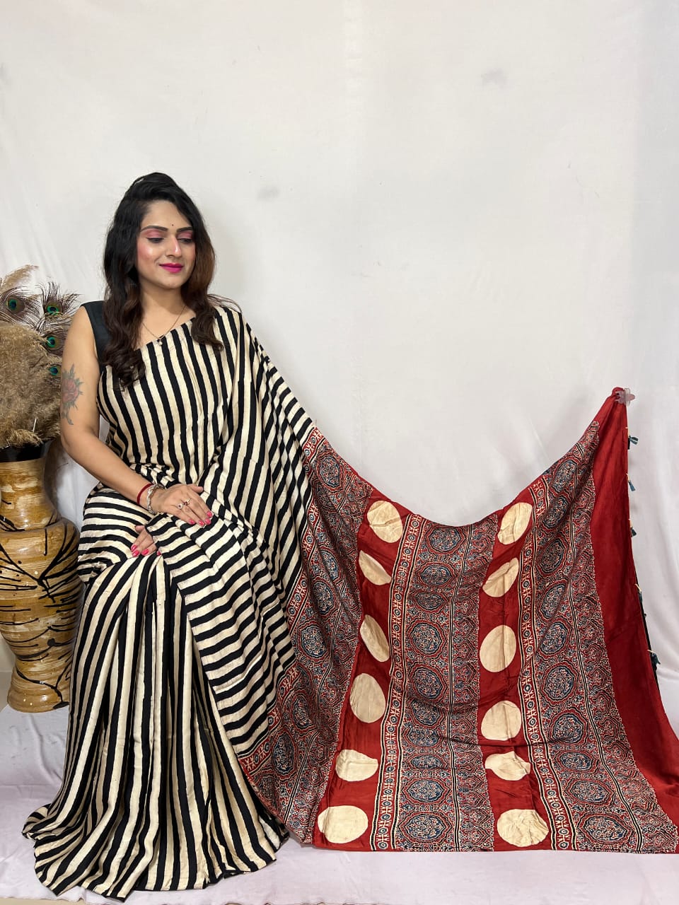 Ajrakh Silk Saree