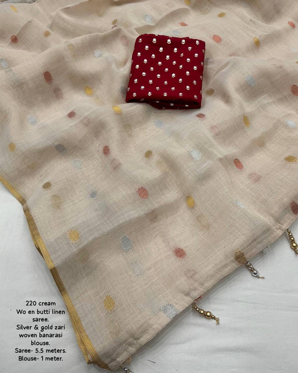 Butti linen  Saree